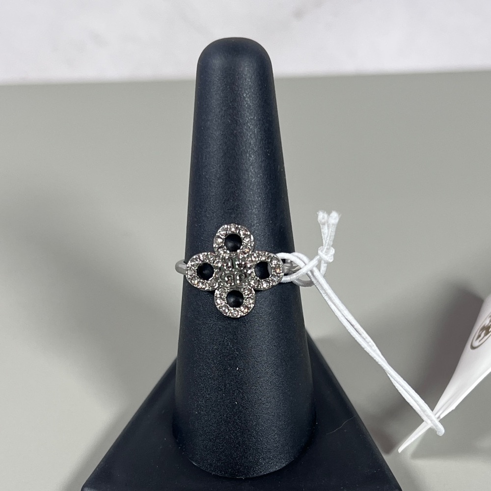 Tory Burch Silver Logo Pave Ring